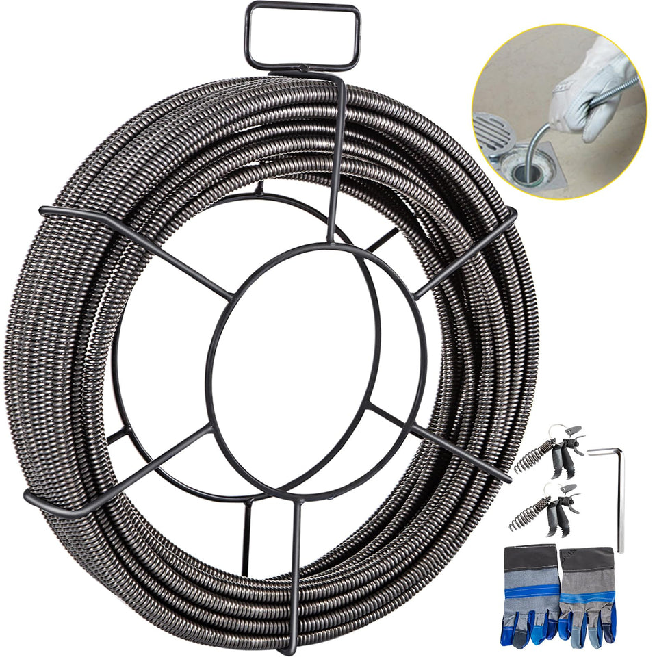 VEVOR drain cleaning cable 75ft core for 2-4 inch pipes clears stubborn clogs.