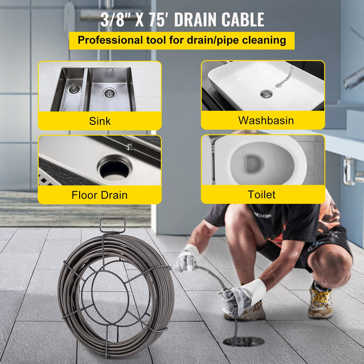 VEVOR Arrow Cutter cable enables faster blockage removal in tight bends.
