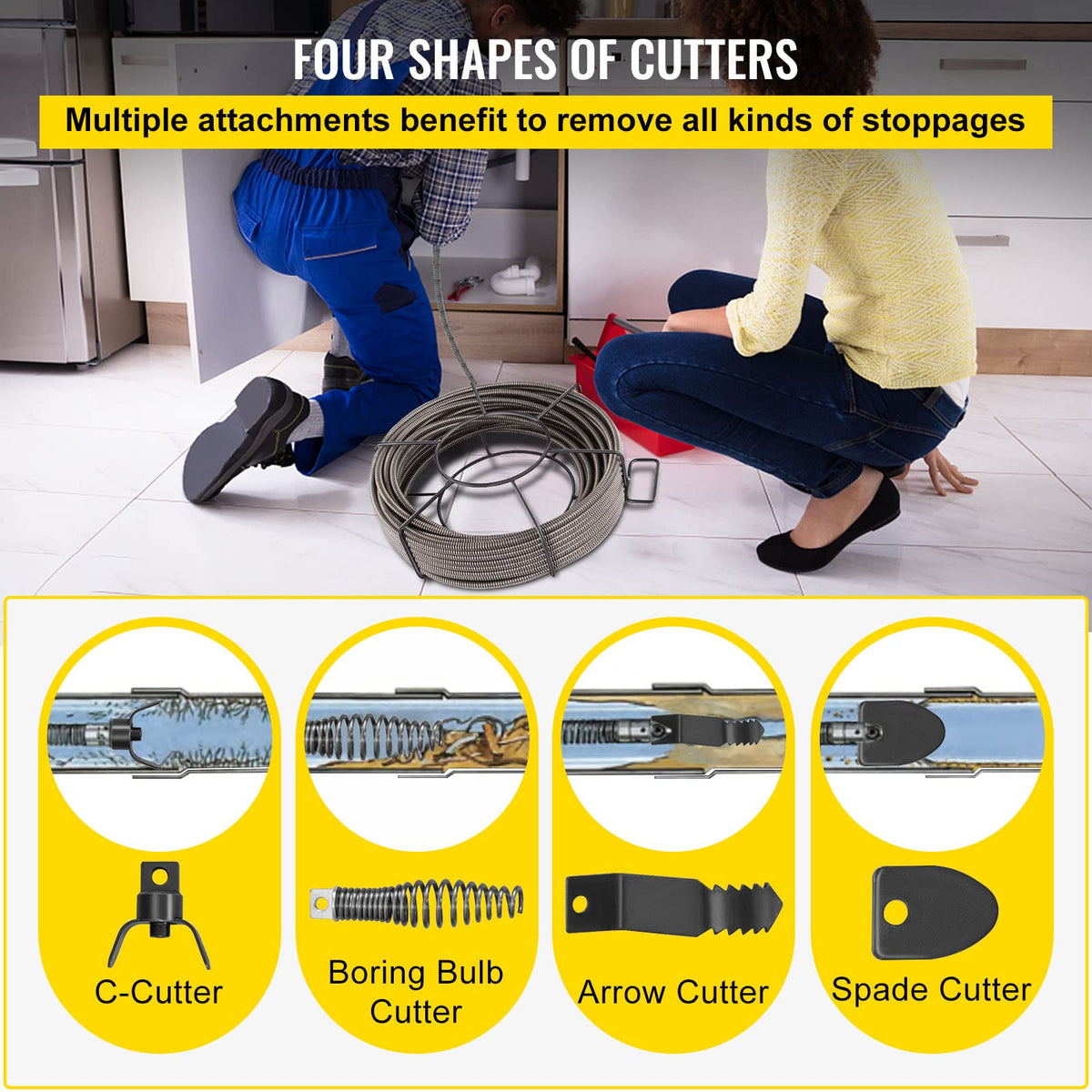 VEVOR Boring Bulb Cutter cable helps widen paths through stubborn buildup.