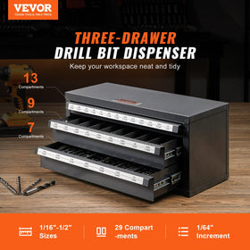 VEVOR drill bit disposer cabinet labeled compartments for fast size identification.