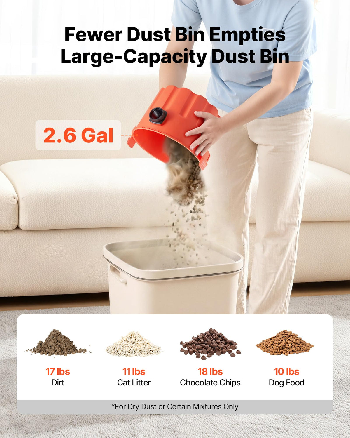 VEVOR dry vacuum cleaner 2-in-1 detachable tool boosts reach in tight spaces