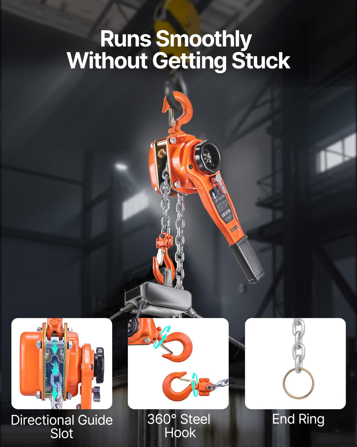 VEVOR dual pawl brake hoist providing precise, controlled lifting.