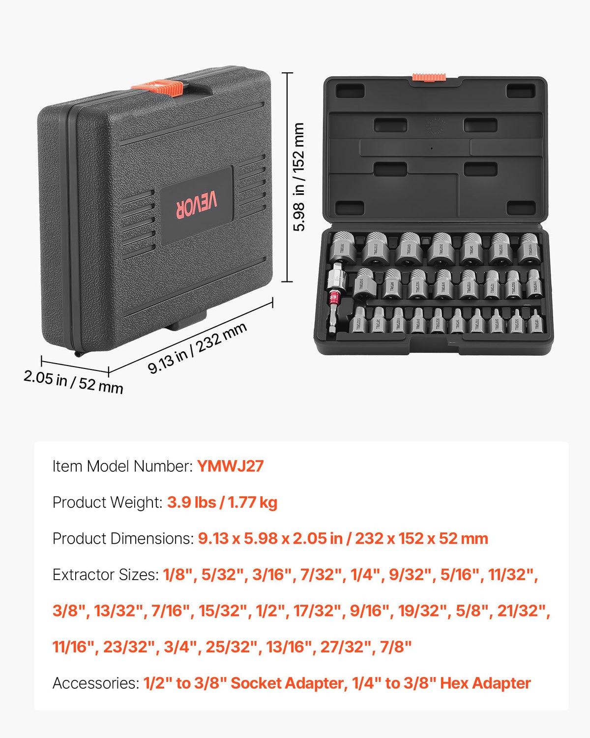 VEVOR bolt remover kit for stubborn fasteners in garages.