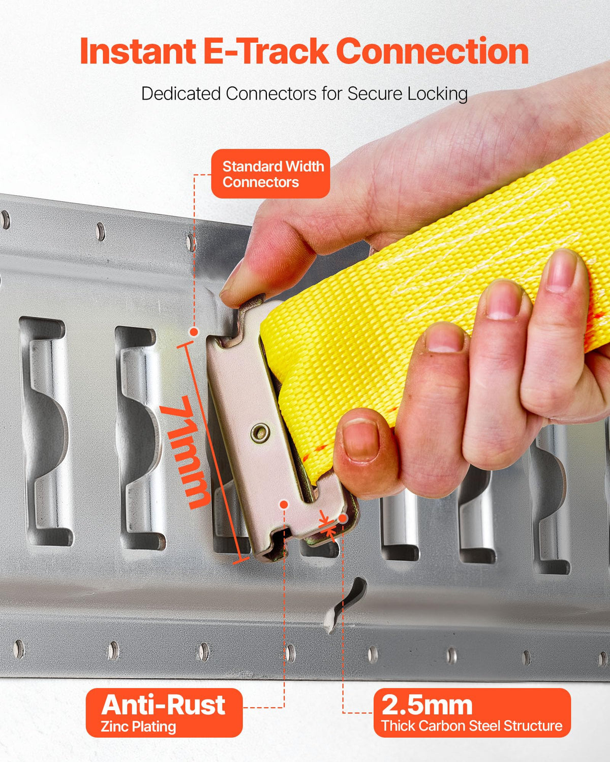 VEVOR E-Track strap securing motorcycle ensures stable transit