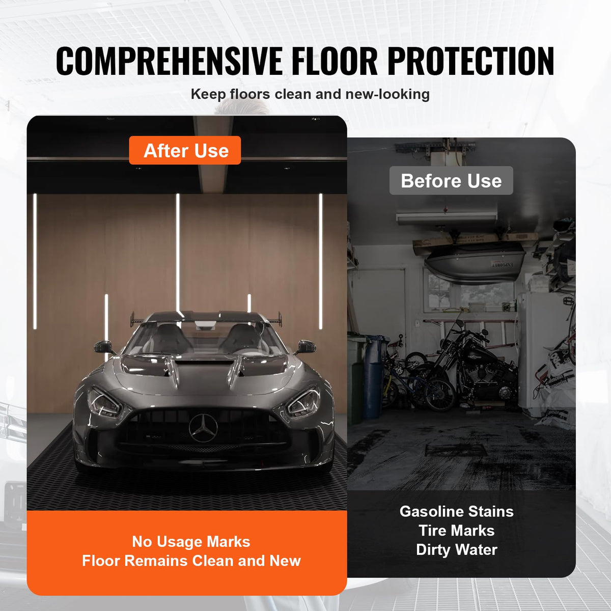 VEVOR easy-to-clean rubber flooring, debris wiped away quickly.