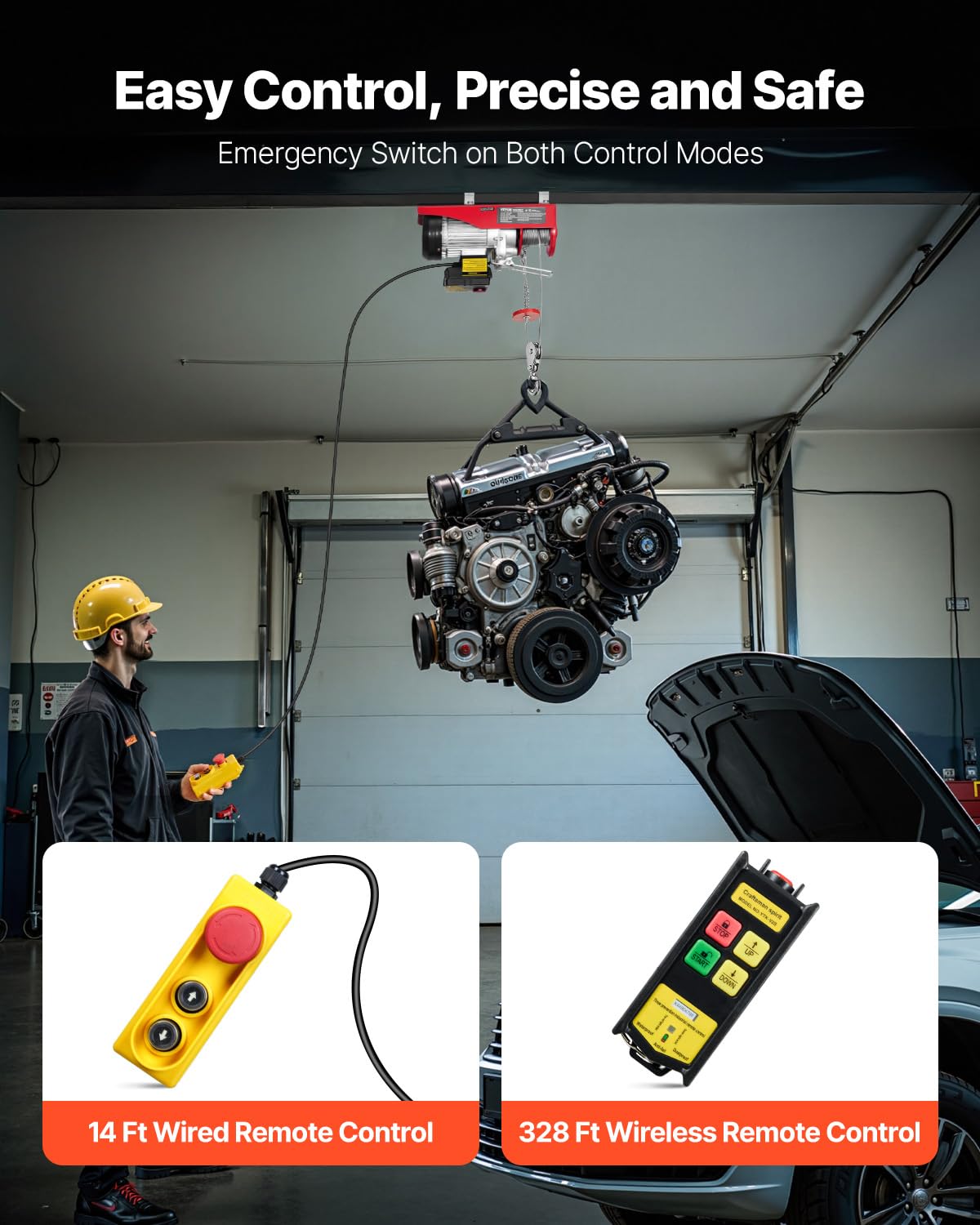 Braided steel cable on the VEVOR hoist for added stability during lifts