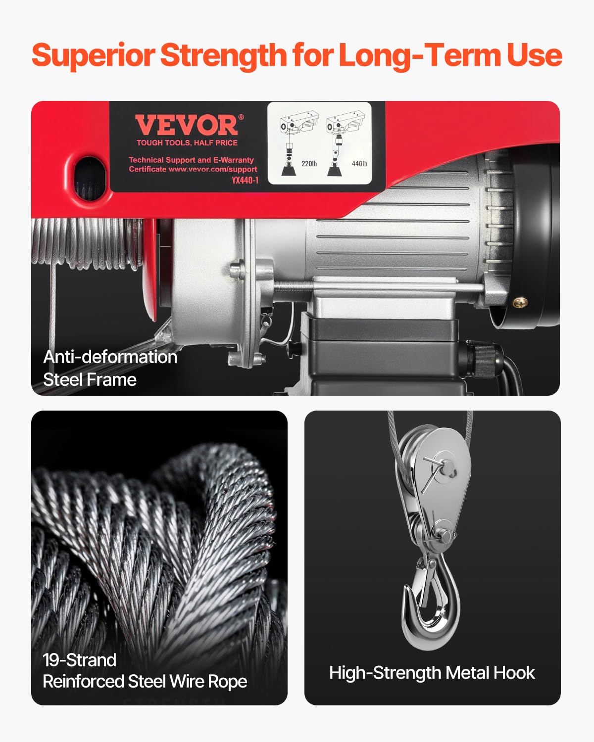 VEVOR metal hook and rope provide secure loads