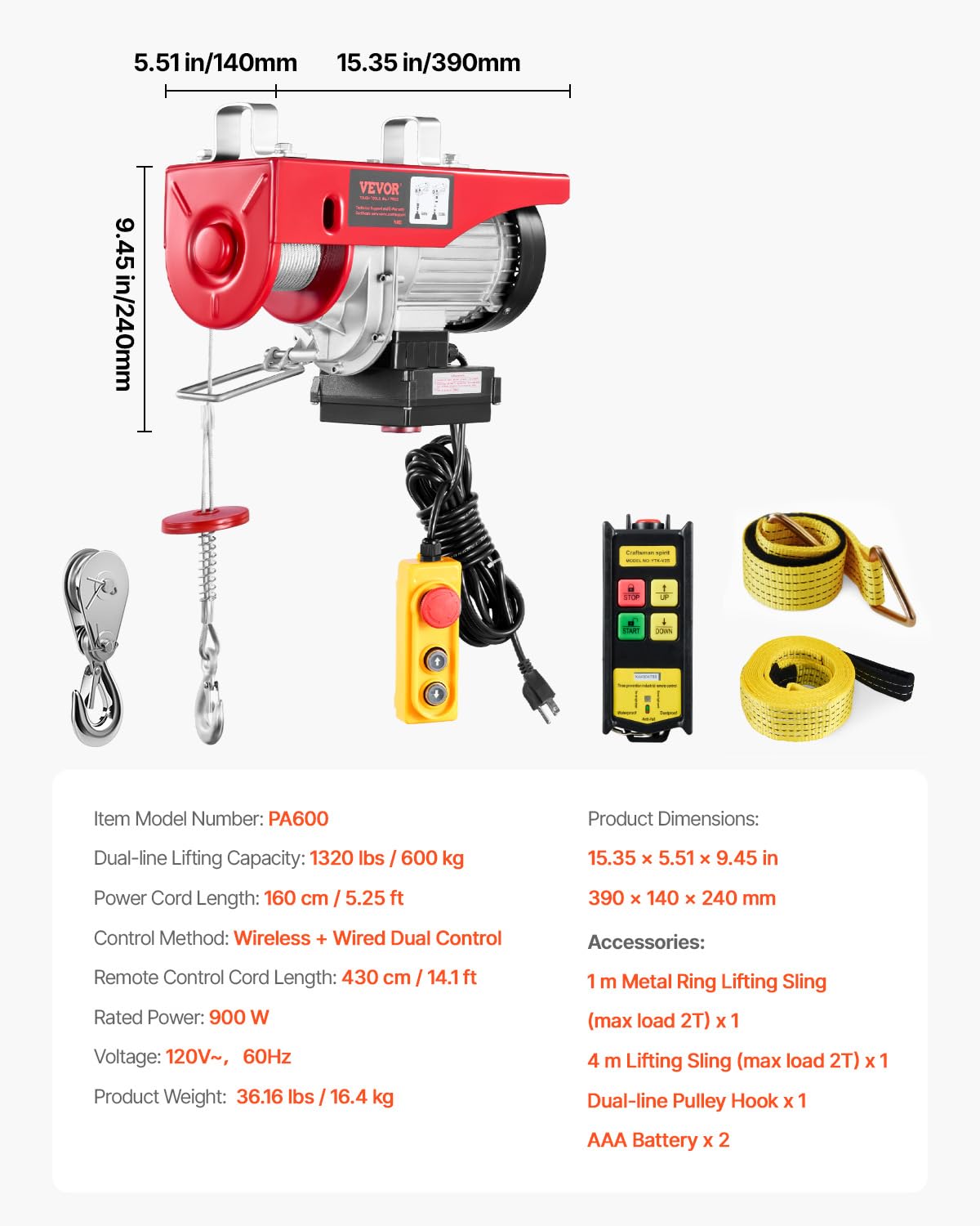 Single-line lift mode on the VEVOR hoist for lighter loads