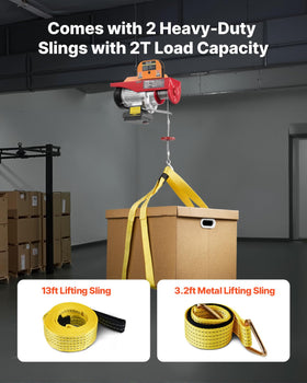 13 ft sling strap and 3.2 ft belt included with the VEVOR hoist
