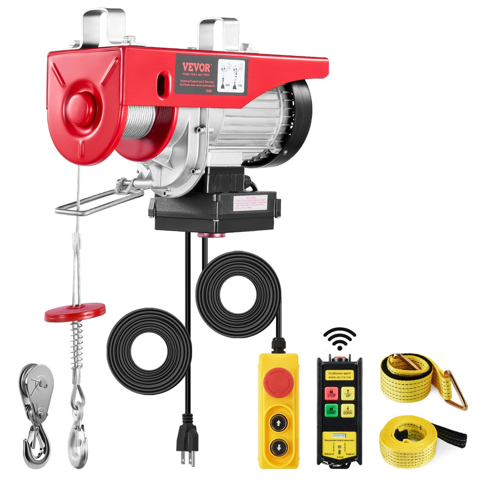 VEVOR electric hoist with wireless remote enabling long-distance lifting in a workshop