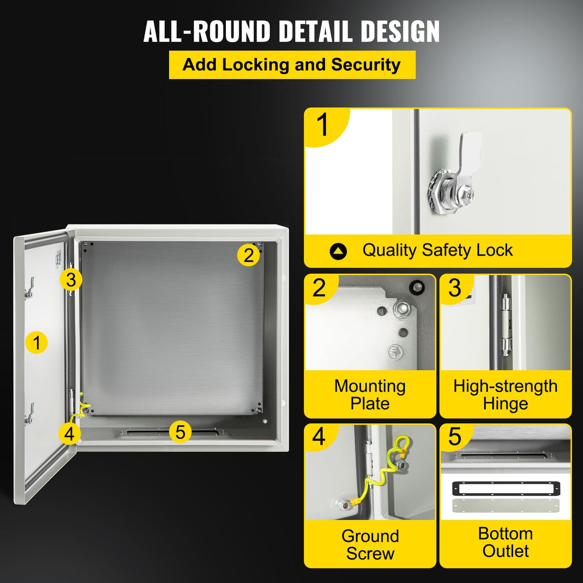 VEVOR NEMA enclosure mounting-holes enable secure wall mounting.