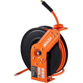 VEVOR all-weather hose used in a garage setting.