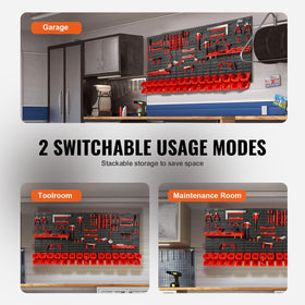 VEVOR garage workspace with bin arrangement maximizes wall space