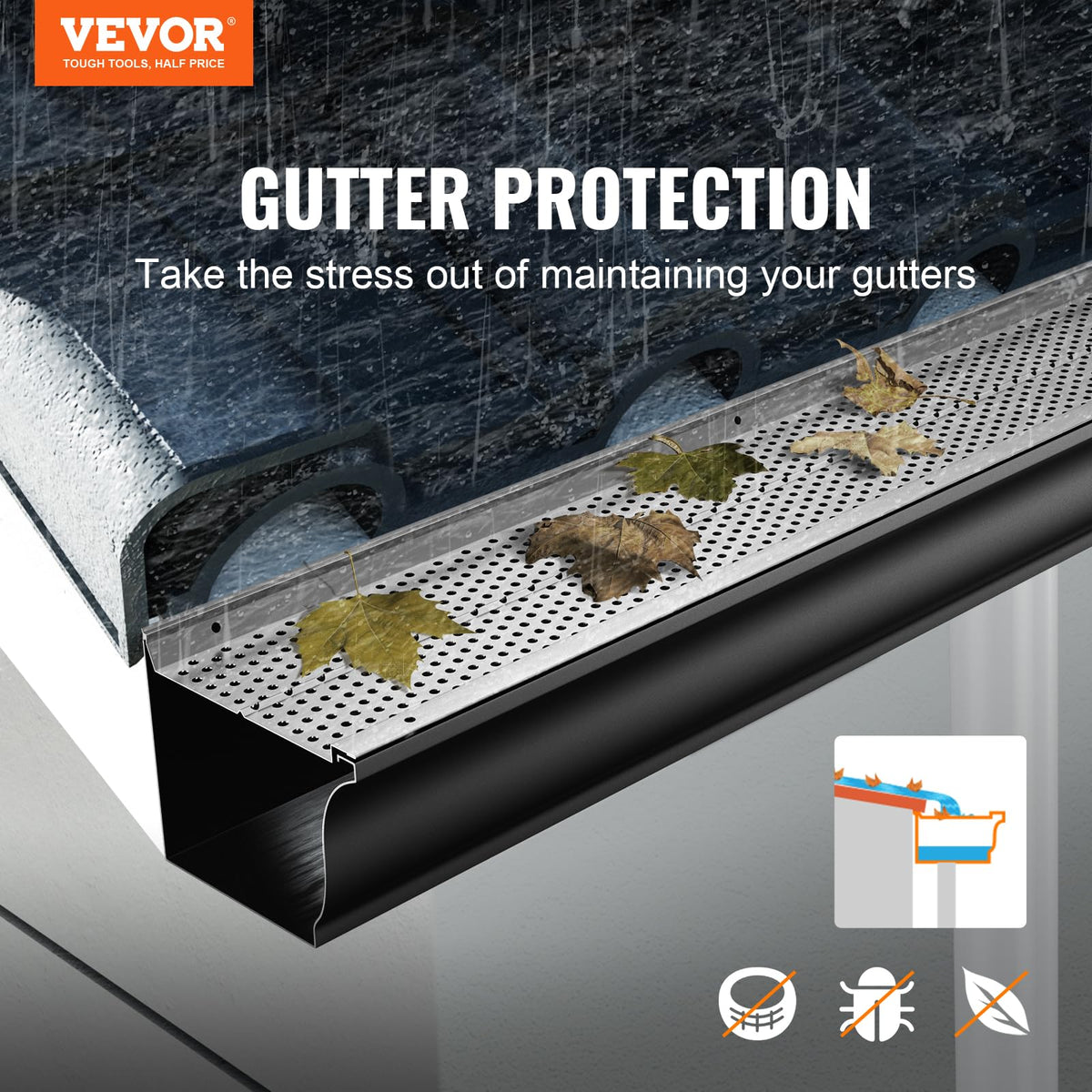VEVOR gutter guard 0-157-inch hole blocks leaves and needles while water flows