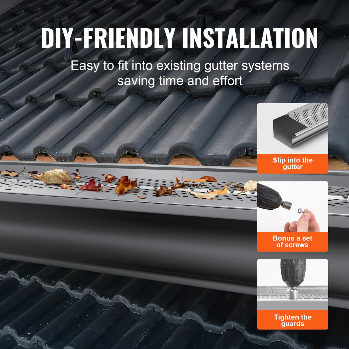 Back-fold with screw holes on VEVOR Gutter Guard ensures secure attachment.