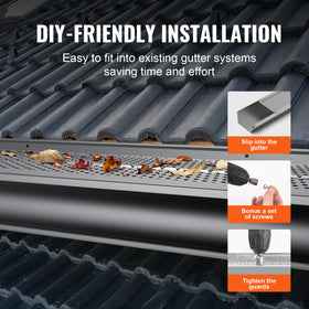 VEVOR gutter guard installs easily with pre-drilled holes and screws.