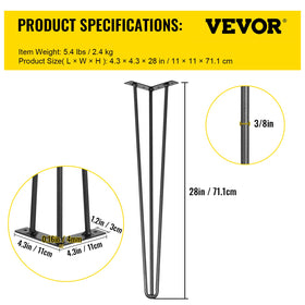 VEVOR hairpin legs suited for DIY furniture projects.