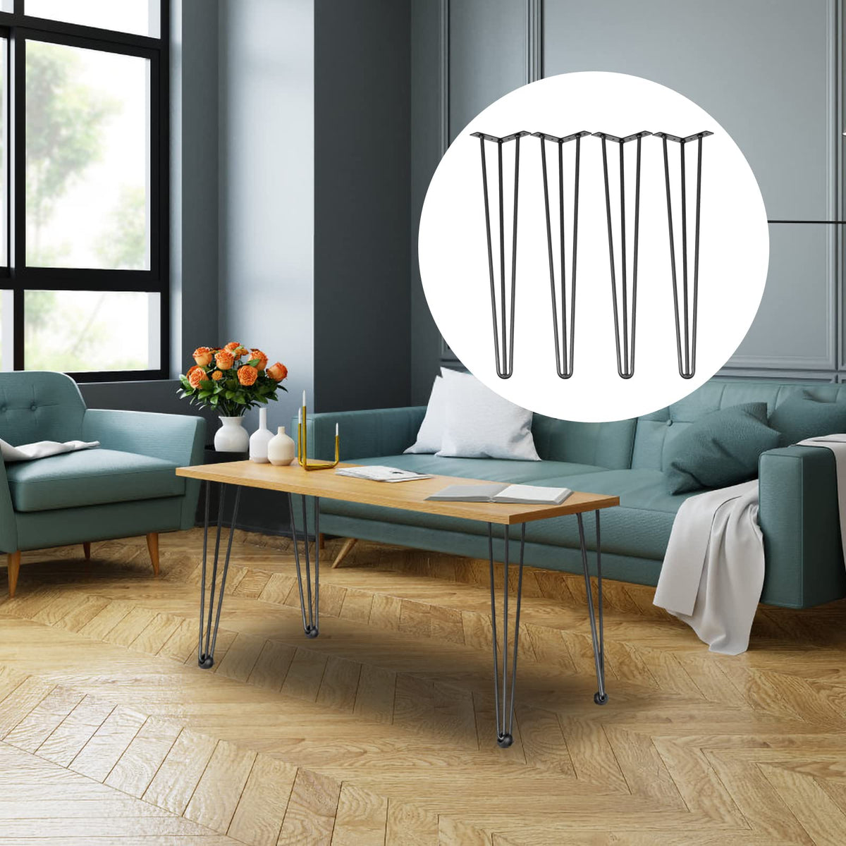 VEVOR hairpin legs match mid-century modern style.