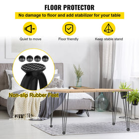 VEVOR hairpin table legs 16in black installed under a dining table for stable support.