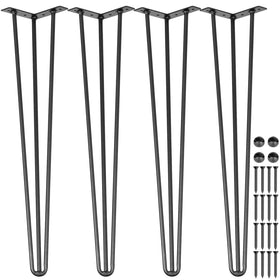 VEVOR hairpin table legs 16in black side view, highlighting sturdy carbon steel support.