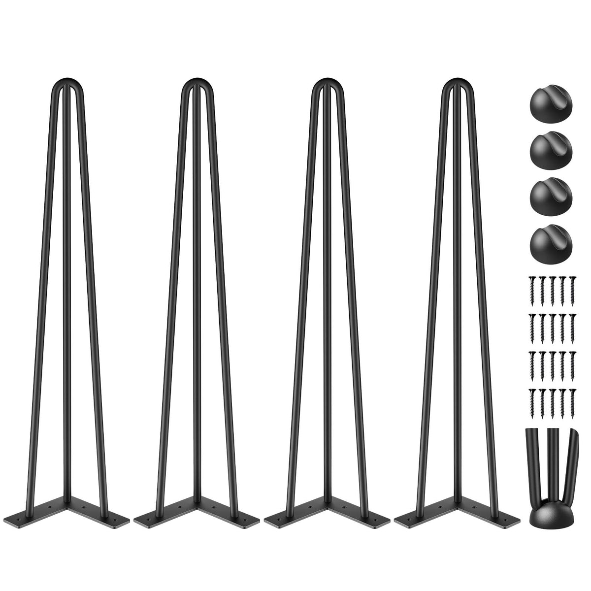 VEVOR hairpin legs 20-inch black front view for sturdy desk setup