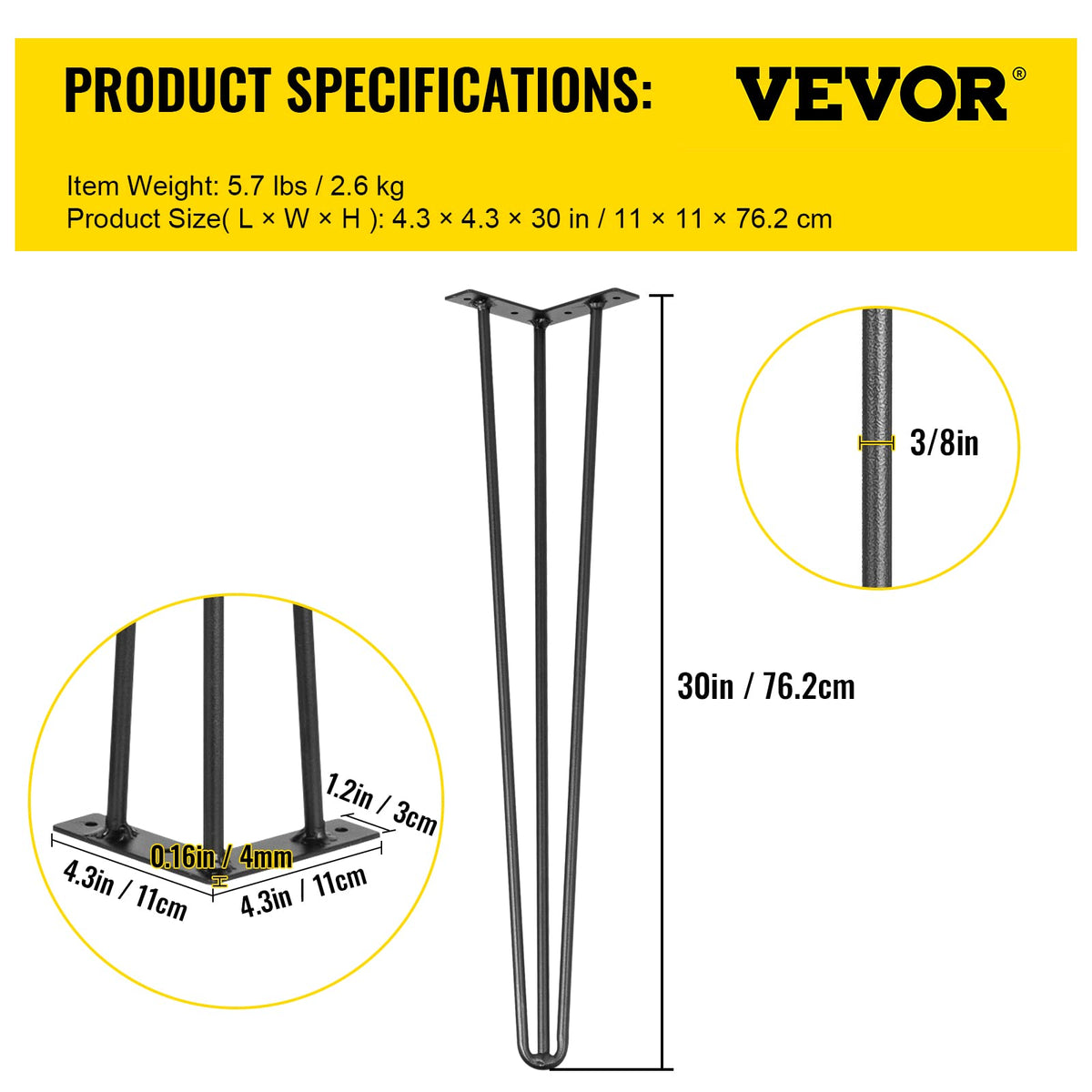 VEVOR versatile hairpin legs suitable for tables, benches, and desks.