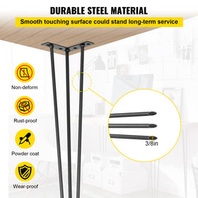 VEVOR 4-pack hairpin legs installed under a dining table in a modern setup.