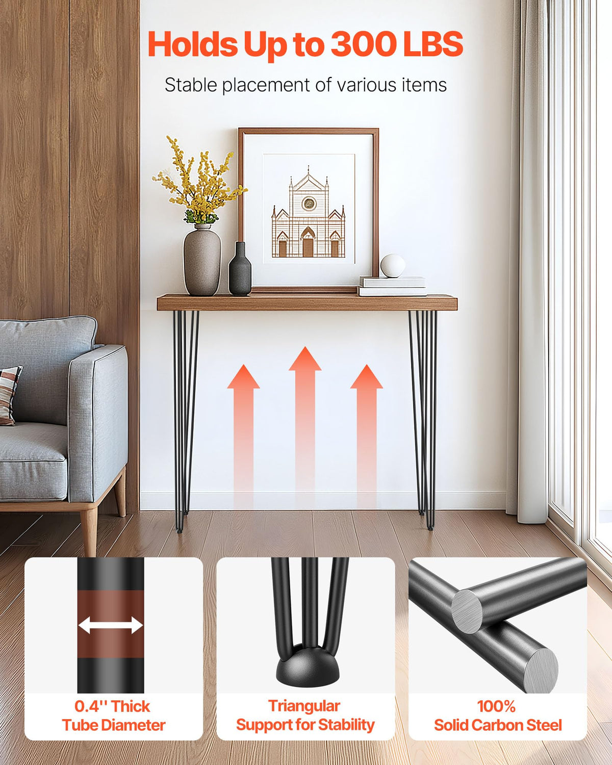 VEVOR hairpin table legs 36in assembled with table top, stable and stylish setup