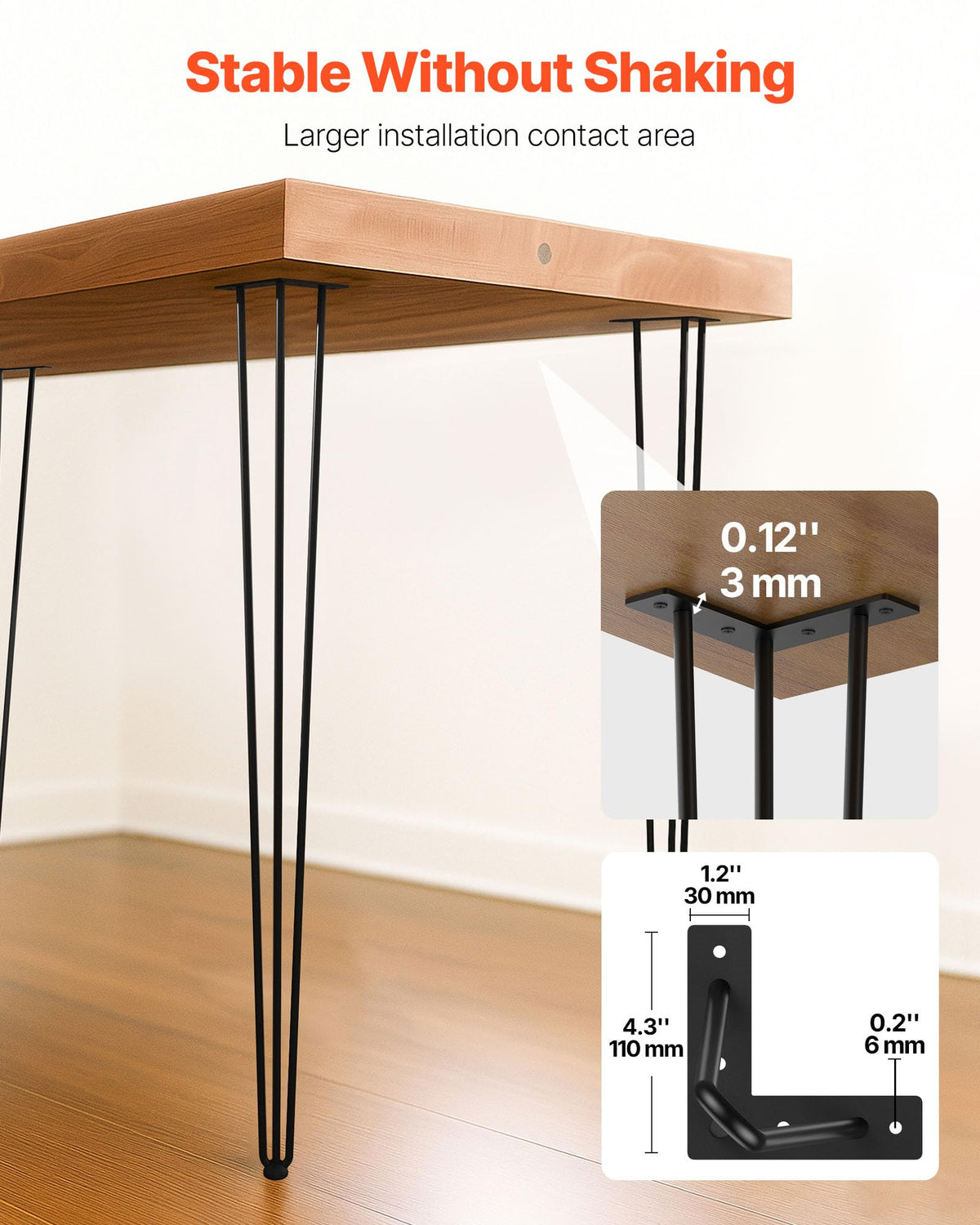 VEVOR hairpin table legs 36in close-up rod assembly, robust three-rod construction