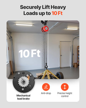 VEVOR Hoist uses G70 galvanized chain for durability and corrosion resistance.