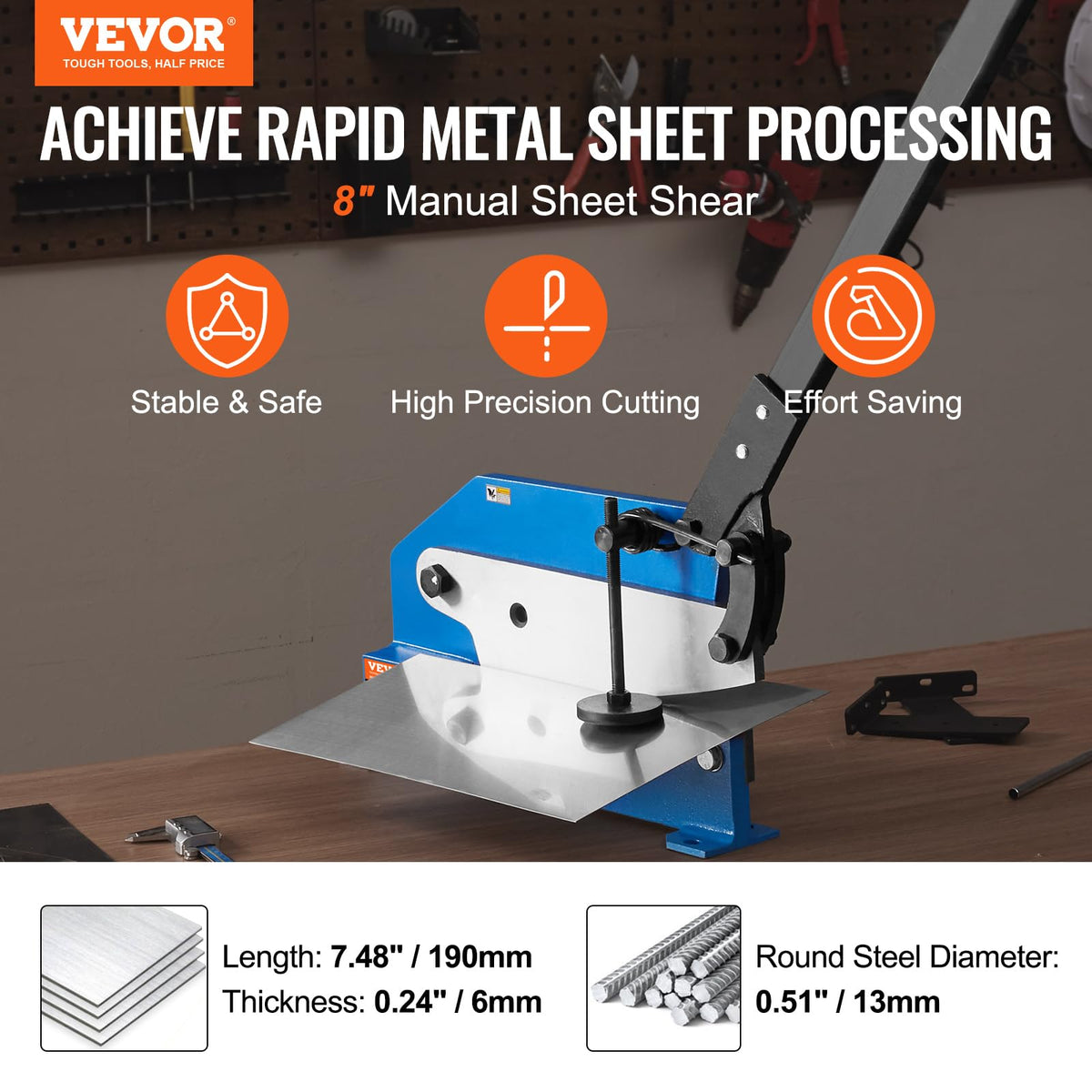 VEVOR Hand Plate Shear 8-inch cutting capacity for sheet steel up to 1/4 inch