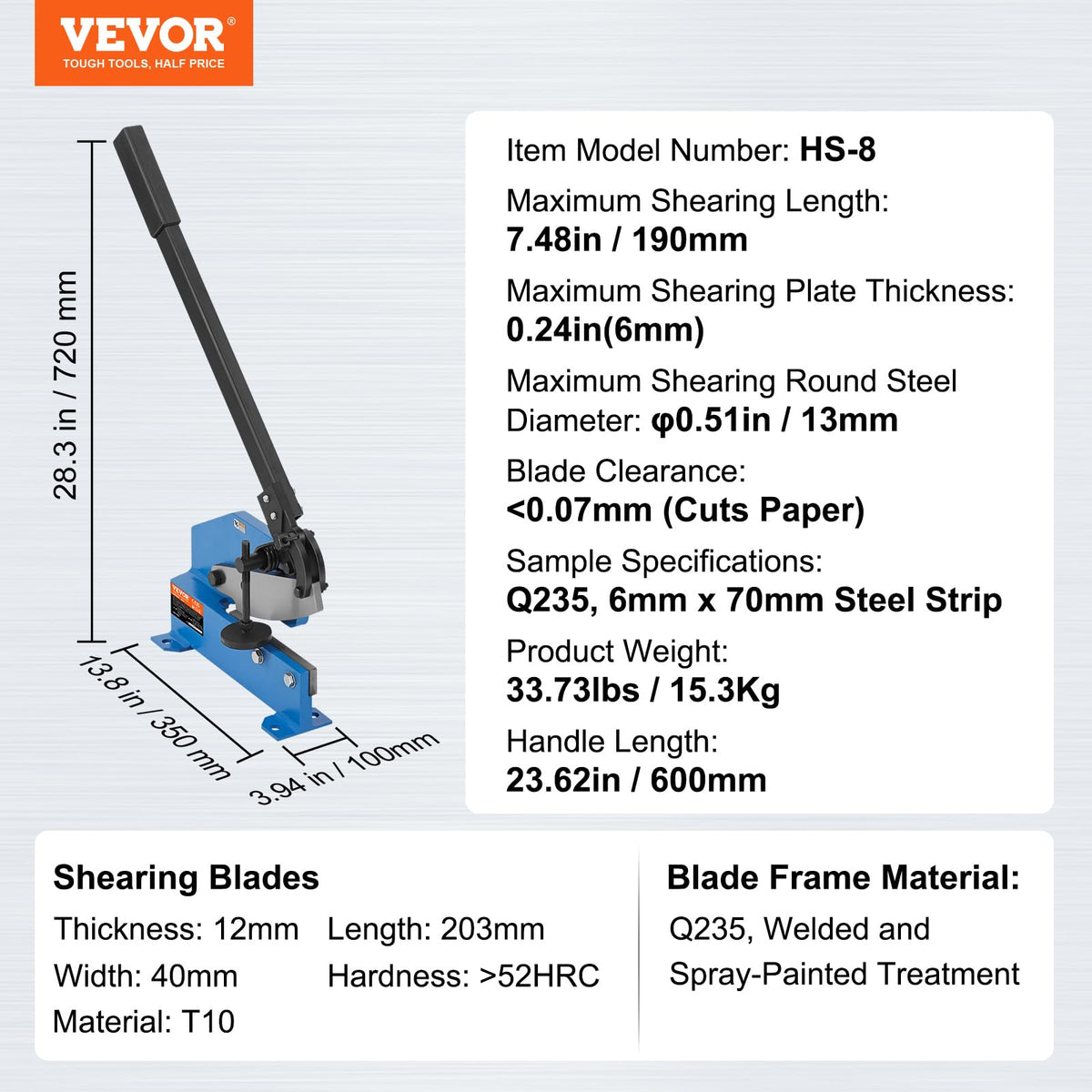 VEVOR Hand Plate Shear 8-inch fixed on workbench for easy cutting