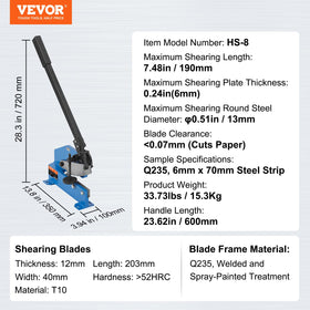 VEVOR Hand Plate Shear 8-inch fixed on workbench for easy cutting