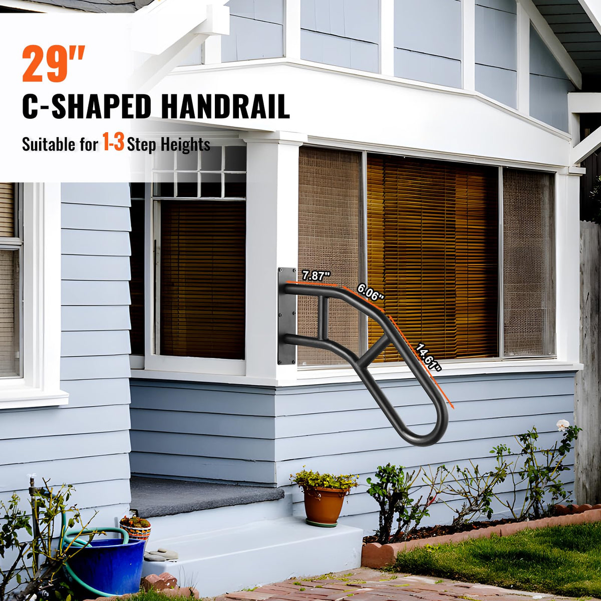 VEVOR handrail designed for 1–3 step setups suitable for porches and garages.