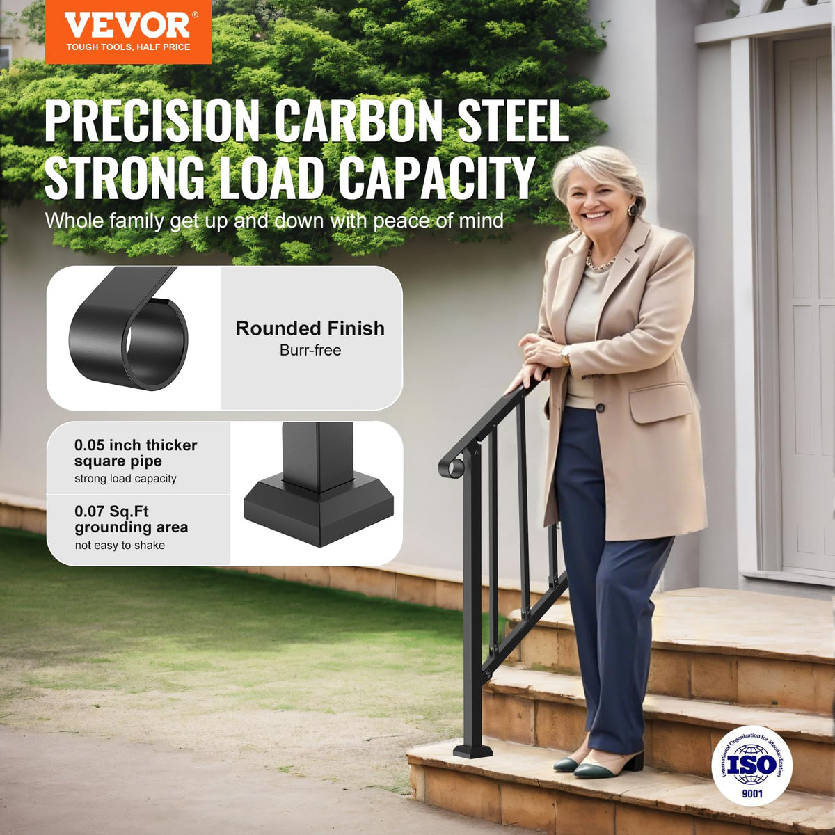 VEVOR adjustable-angle handrail from 5 to 40 degrees for versatile stair fit.