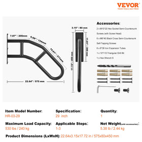 VEVOR handrail installed on wood or tile surfaces for versatile mounting options.