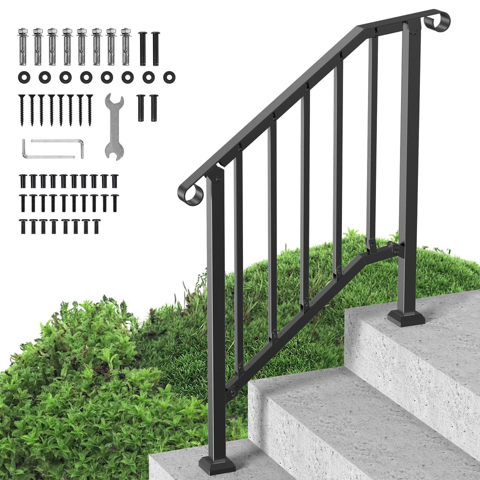 VEVOR handrails for outdoor steps in action with a 2-step kit.