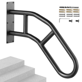 VEVOR handrail for outdoor steps with 29-inch height and matte black finish provides sturdy support.