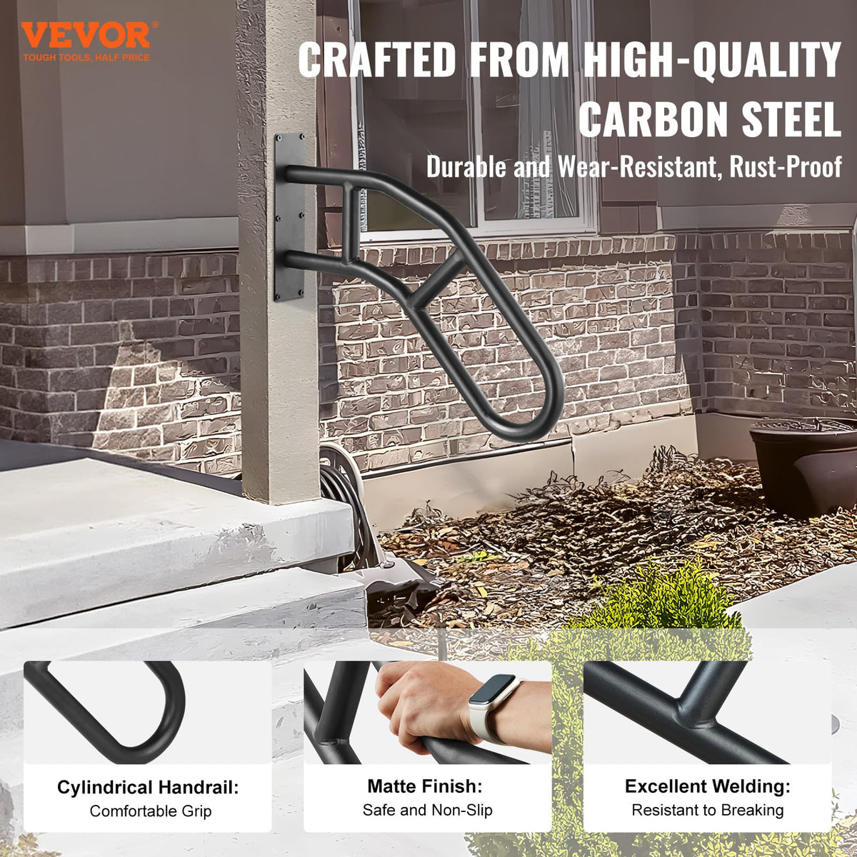 VEVOR U-shaped wall mount handrail secures stairs with a minimal footprint.