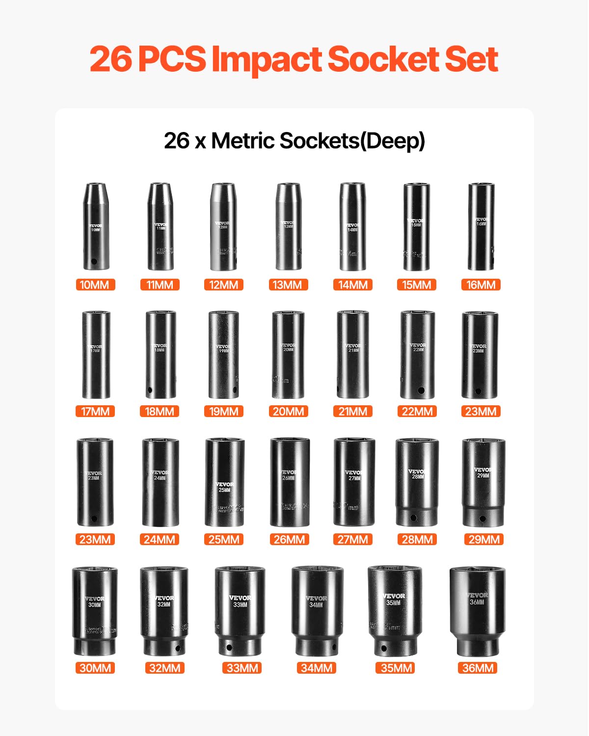VEVOR 17mm deep impact socket supports high-torque work on larger fasteners.
