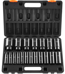 VEVOR impact socket set 19-piece deep sockets with storage case for organization.