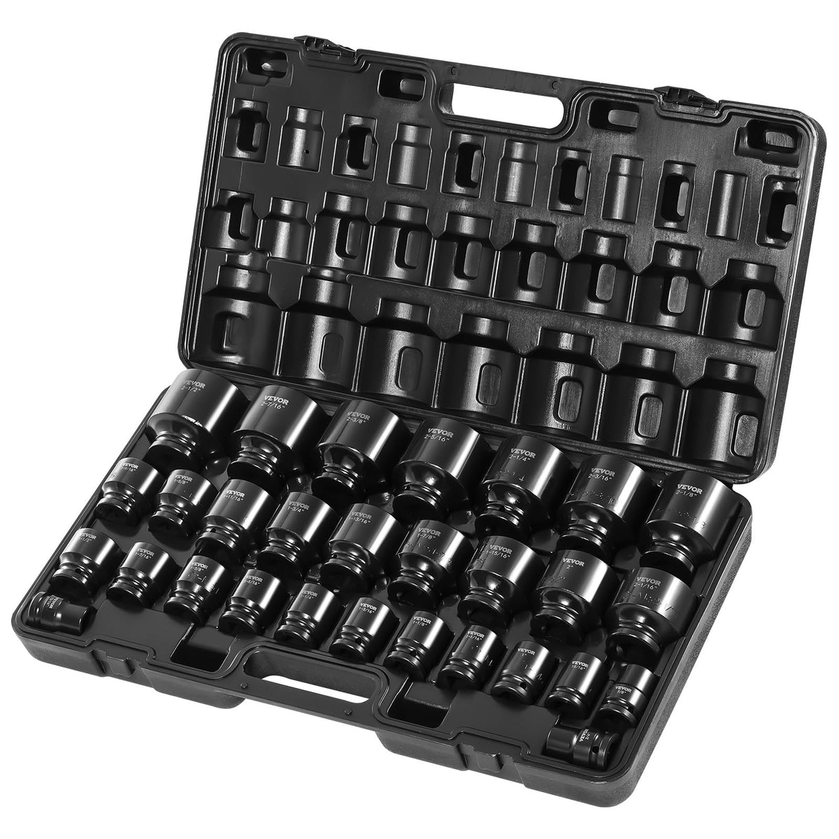 VEVOR impact socket set in storage case for easy transport and organization.