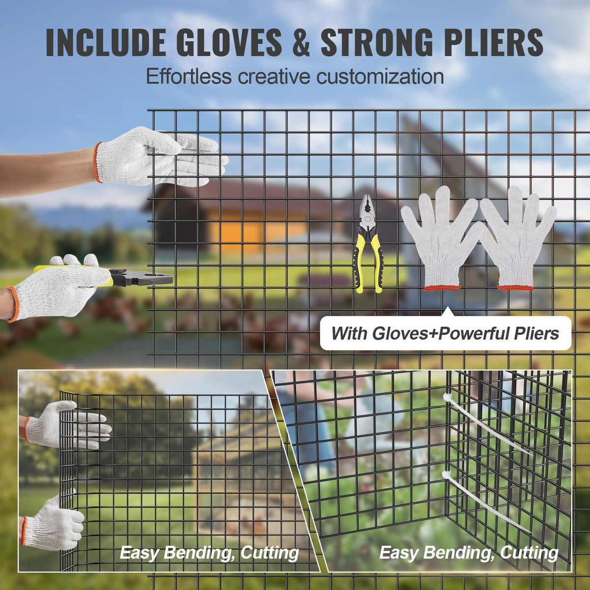 VEVOR gloves and pliers included to simplify installation