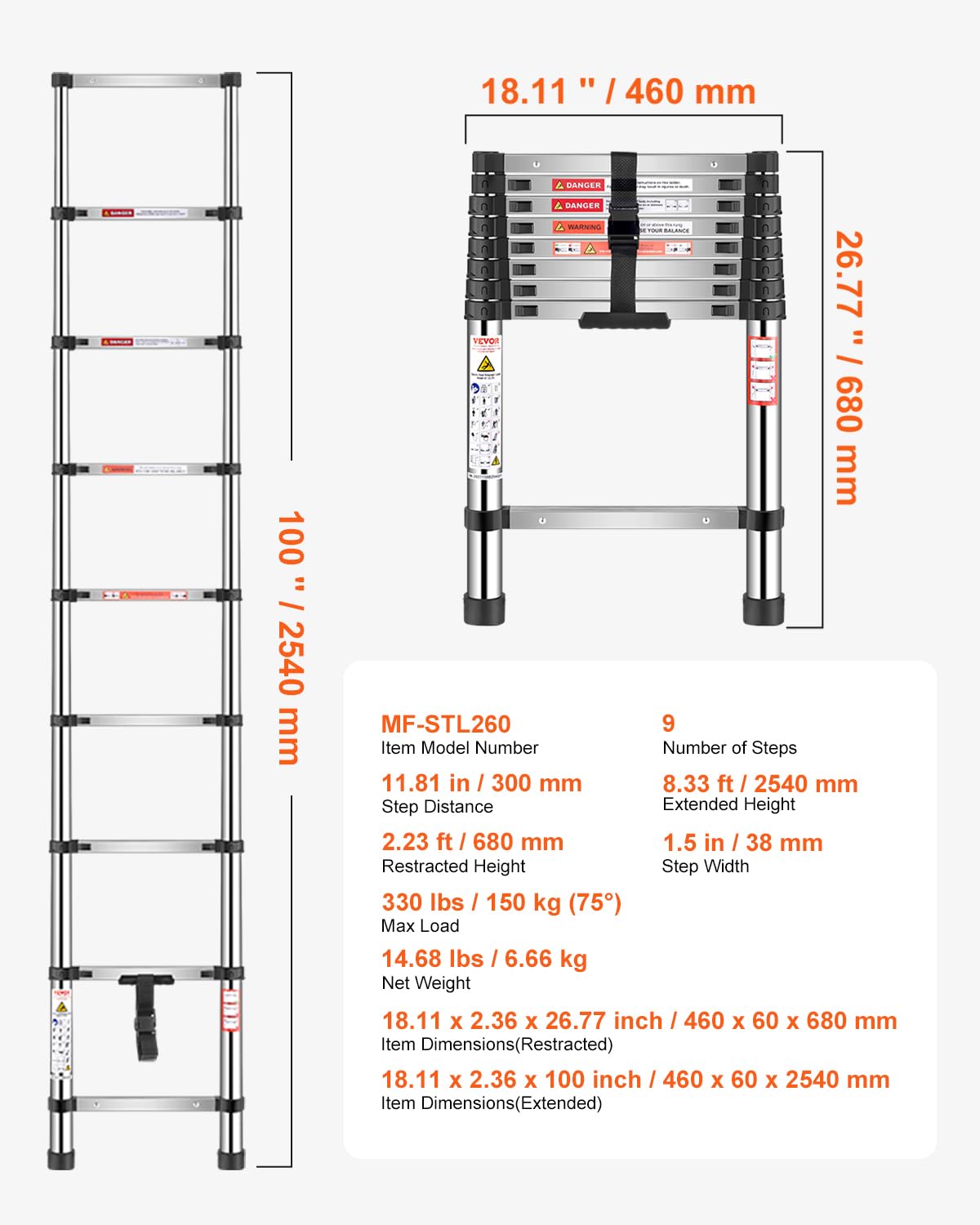 VEVOR multi-button retraction enables precise height adjustment