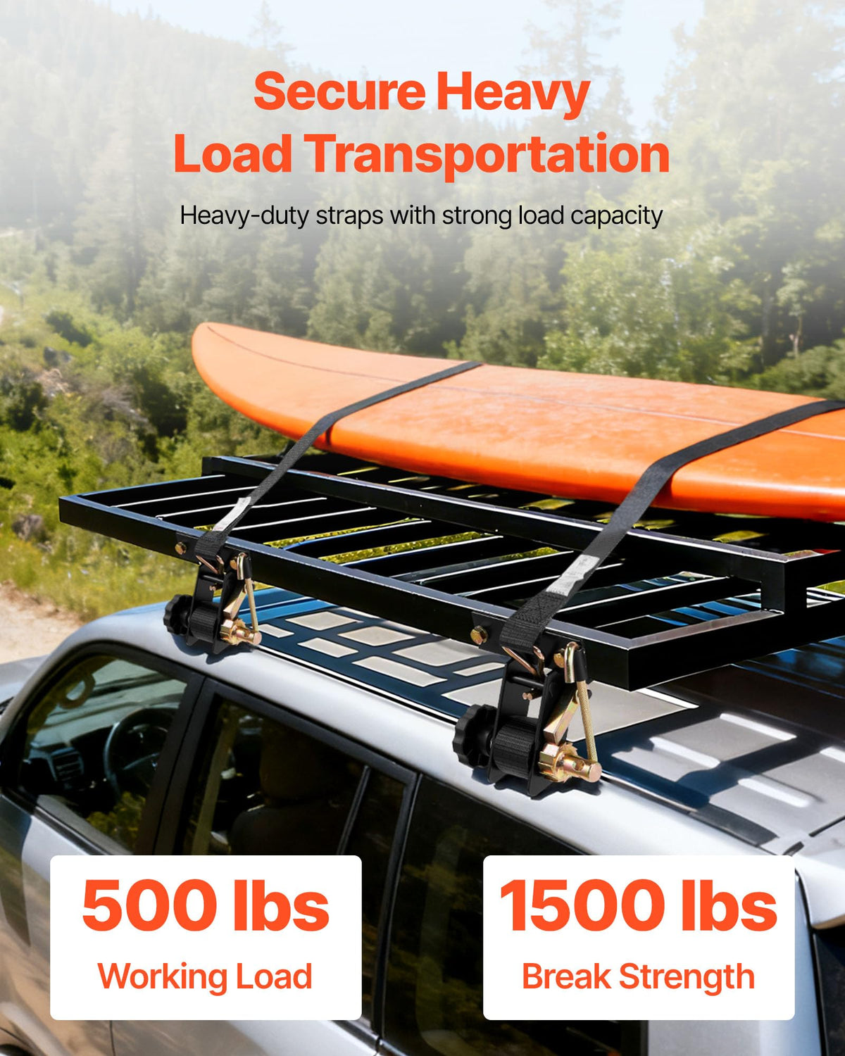 VEVOR ladder rack double J-hooks grip firmly to prevent loosening on rough roads