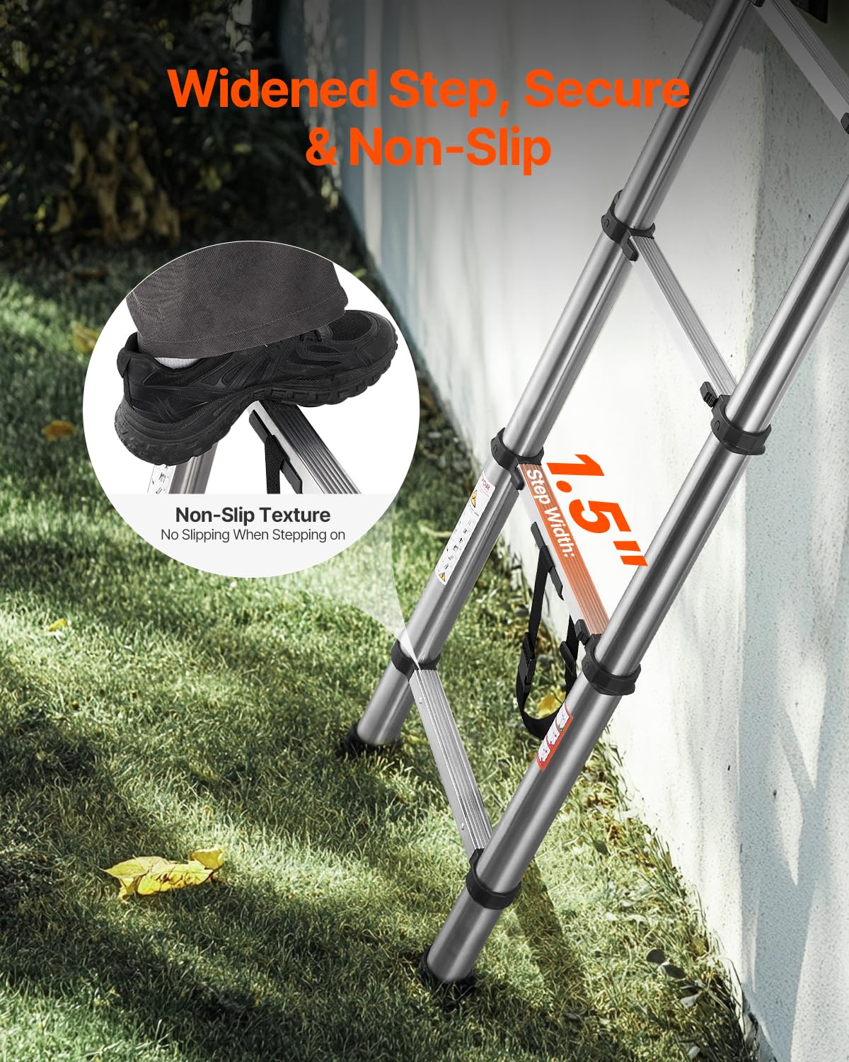 VEVOR ladder with 1.5-inch wide steps for comfortable standing