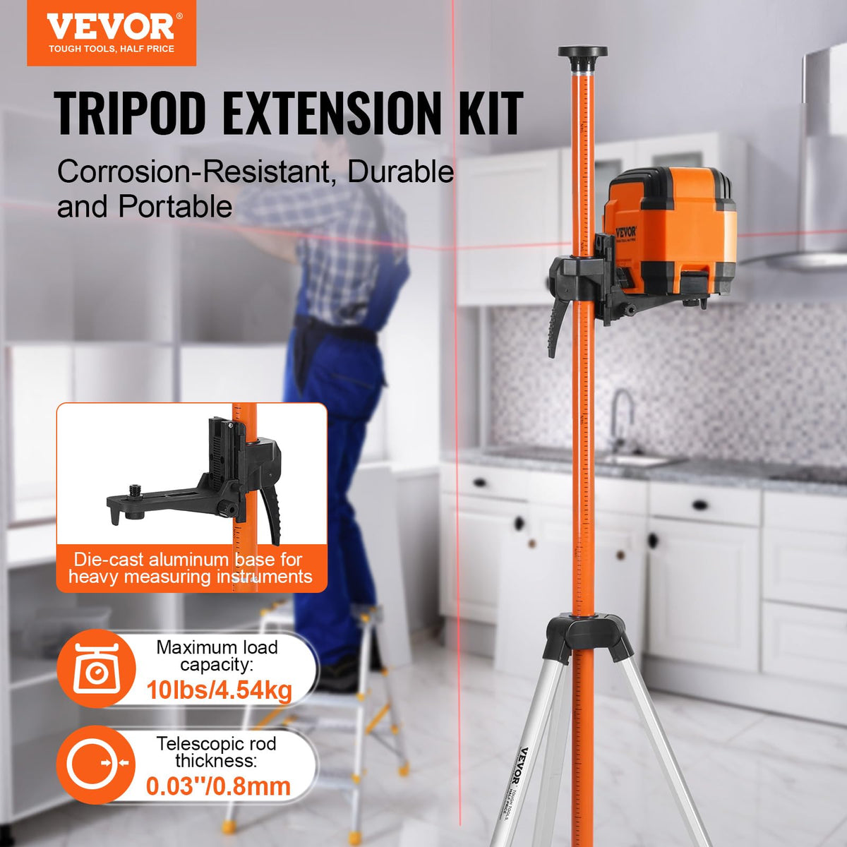 VEVOR laser level tripod with bubble level for precise alignment