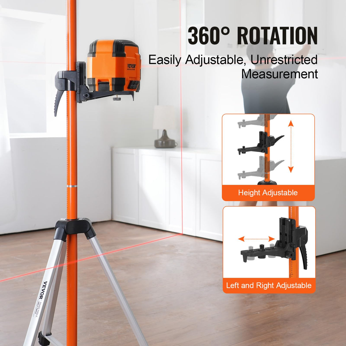VEVOR tripod with 1/4-20 and 5/8-11 mounts for versatile lasers
