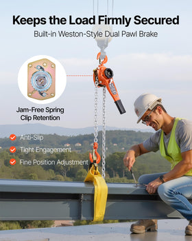 VEVOR lever hoist showing rotating hook for versatile angles.