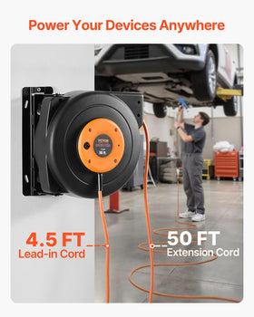 VEVOR lighted triple outlet on reel improves visibility in dim spaces